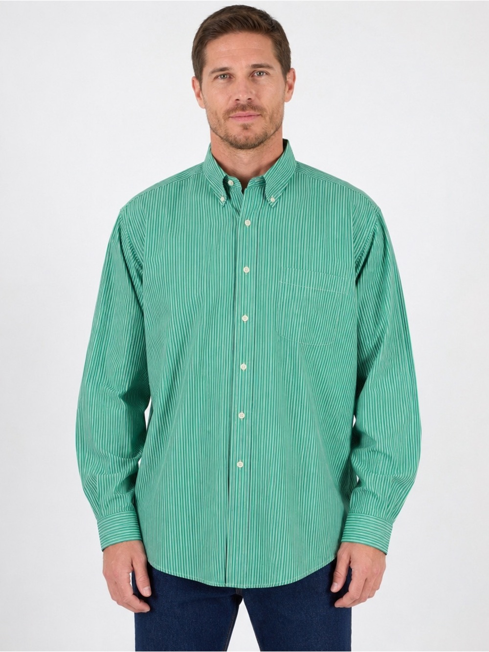 Ralph Lauren Green Thin-Stripe Button-Down Shirt